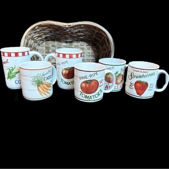 Sakura&Home Trends Farm Fresh Mug Set Carrots Corn Tomatoes Apples Strawberries - Picture 3 of 16